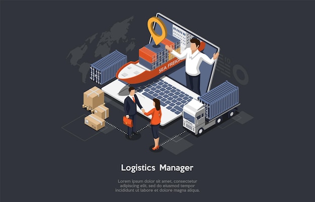Vector isometric logistics manager and warehouse concept