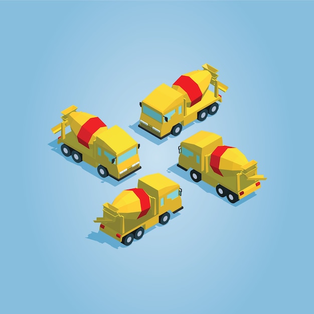 Isometric Low-poly Concrete Mixer Truck