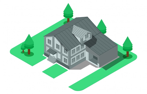 isometric luxury house with large yard