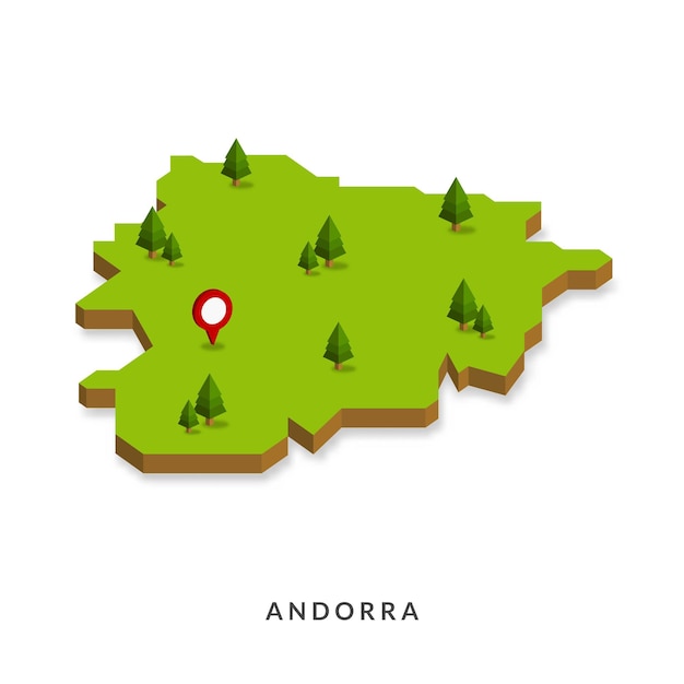 Isometric Map of Andorra Simple 3D Map Vector Illustration