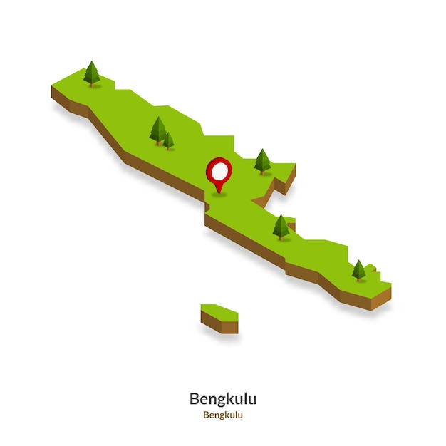 Bengkulu 지방 인도네시아 간단한 3D 지도 벡터 일러스트 레이 션의 아이소메트릭 지도