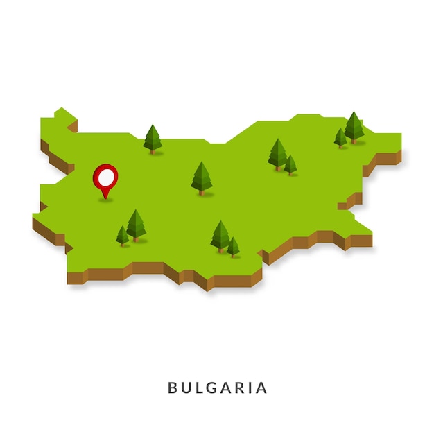 Isometric Map of Bulgaria Simple 3D Map Vector Illustration