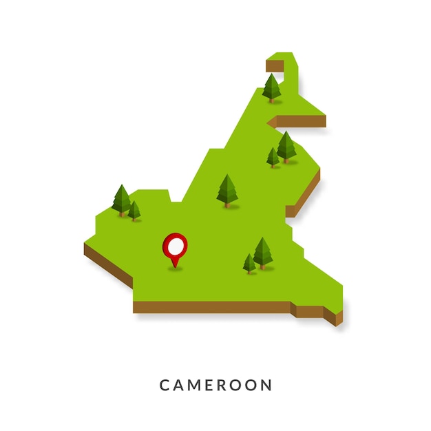 Isometric Map of Cameroon Simple 3D Map Vector Illustration