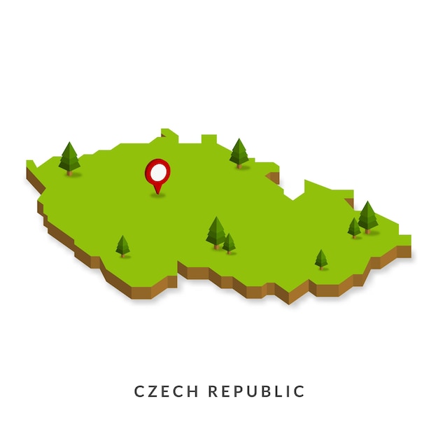 Vector isometric map of czech republic simple 3d map vector illustration