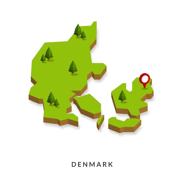 デンマークの等角図シンプルな3Dマップベクトル図