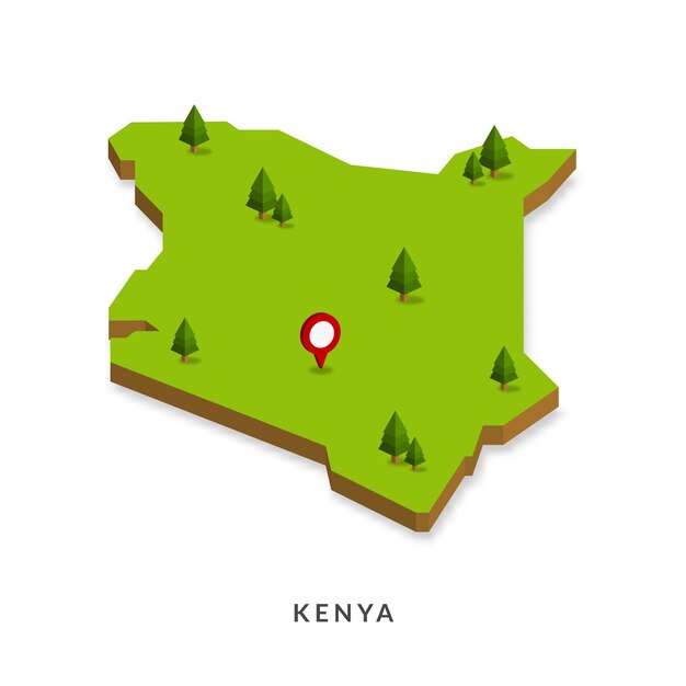 Isometric Map of Kenya Simple 3D Map Vector Illustration