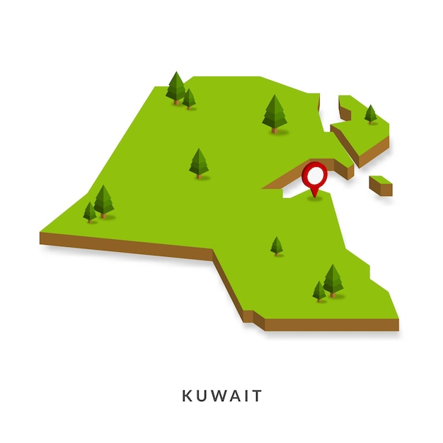クウェートの等角図シンプルな3Dマップベクトル図