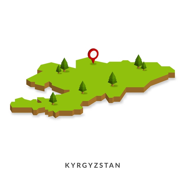 Isometric Map of Kyrgyzstan Simple 3D Map Vector Illustration