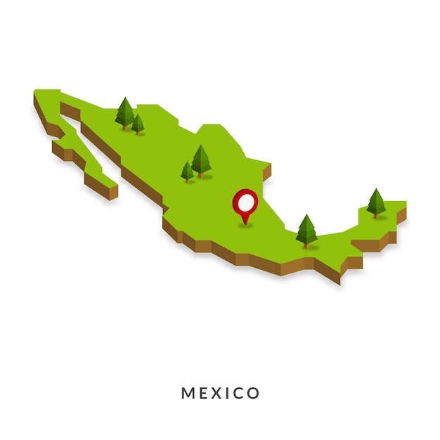 メキシコの等角図シンプルな3Dマップベクトル図
