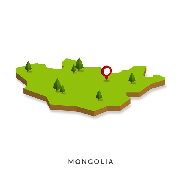 Mappa isometrica della mongolia semplice mappa 3d illustrazione vettoriale