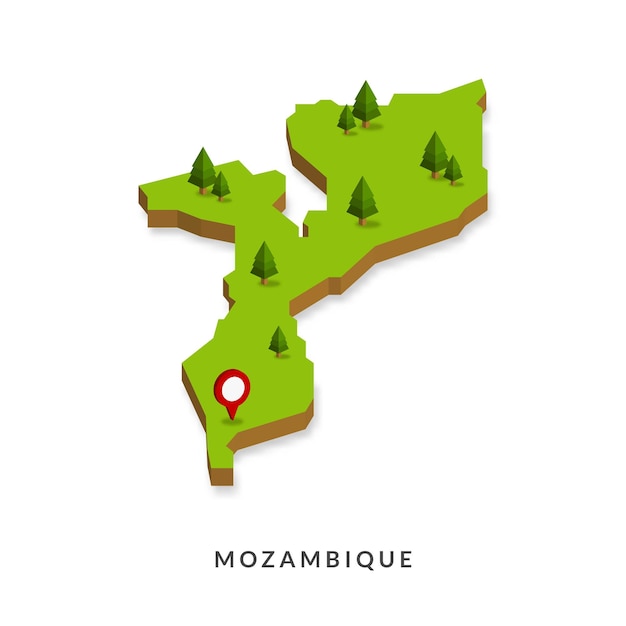 Isometric Map of Mozambique Simple 3D Map Vector Illustration