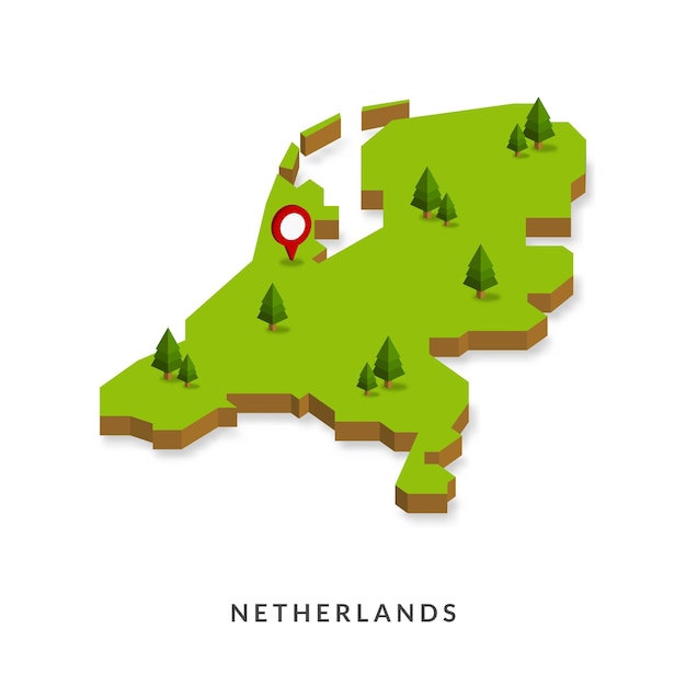 Isometric map of netherlands simple 3d map vector illustration