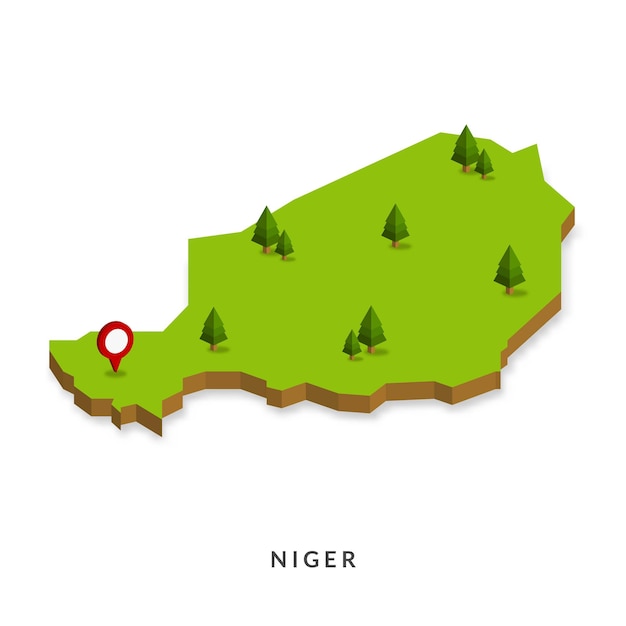 Isometric Map of Niger Simple 3D Map Vector Illustration