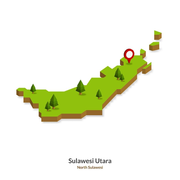 Isometric Map of North Sulawesi Province Indonesia Simple 3D Map Vector Illustration