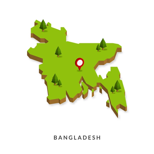 バングラデシュの等角投影図シンプルな3dマップベクトル図