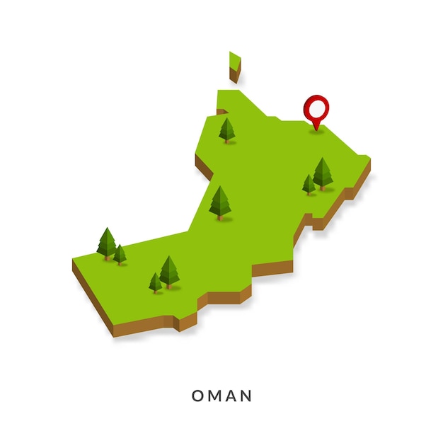 Isometric map of oman simple 3d map vector illustration