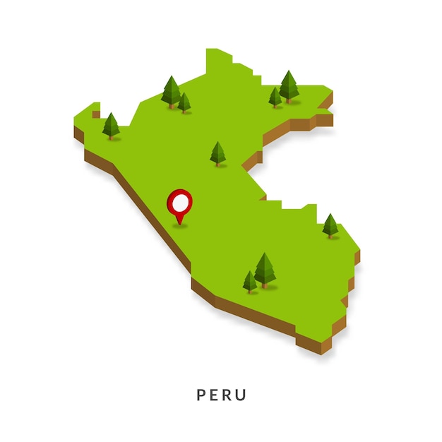 Isometric Map of Peru Simple 3D Map Vector Illustration