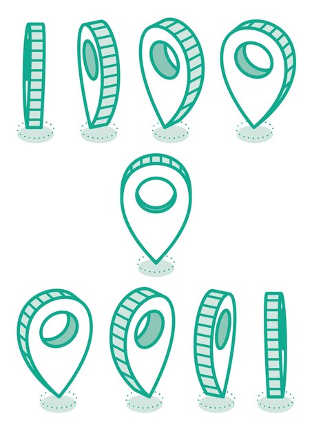 Isometric map pointers set in various angles map pointer 3d pin location symbols outline objects