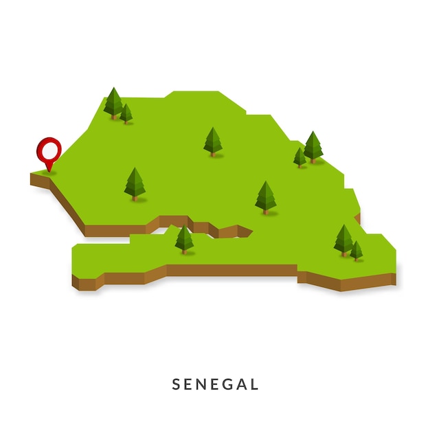 Isometric Map of Senegal Simple 3D Map Vector Illustration