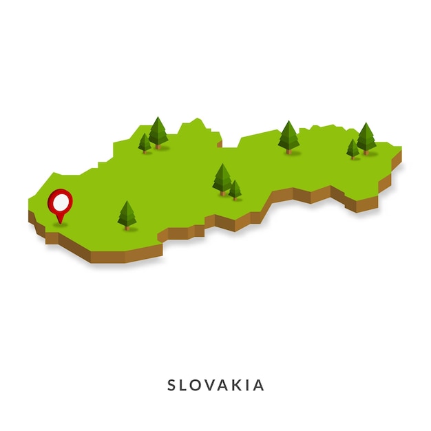 Isometric Map of Slovakia Simple 3D Map Vector Illustration