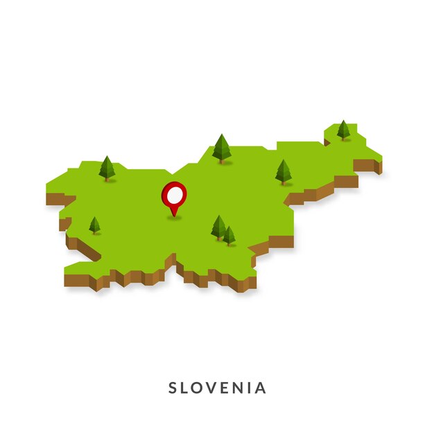 Isometric Map of Slovenia Simple 3D Map Vector Illustration