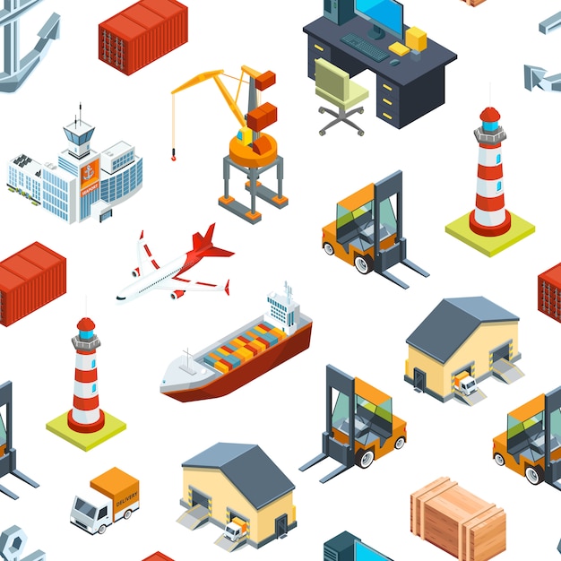  isometric marine and sea port pattern