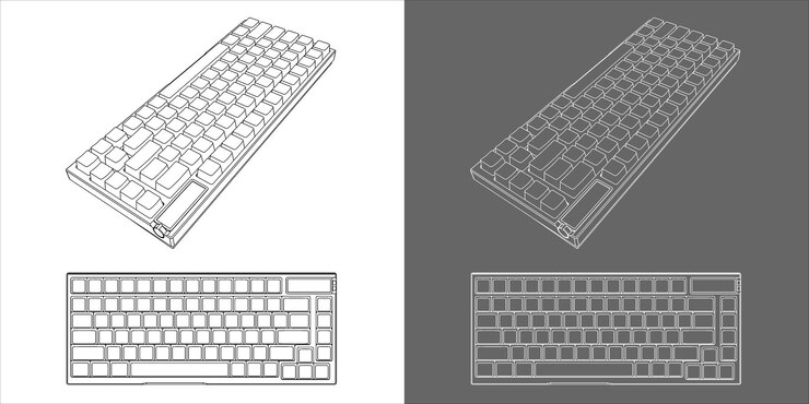 Vector isometric mechanical keyboard illustrations buleprints technical drawing line