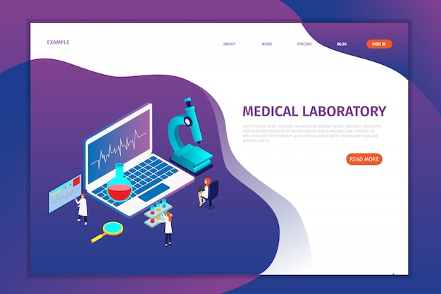 Isometric medical laboratory landing pages