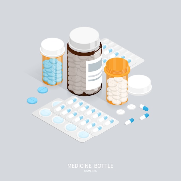 Vector isometric medicine pills bottle