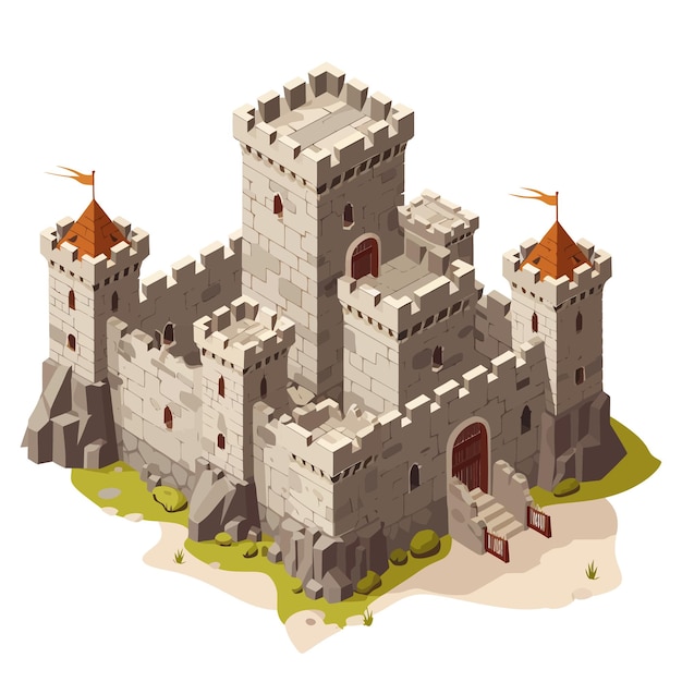 Vector isometric_medieval_castle_with_fortified_wall