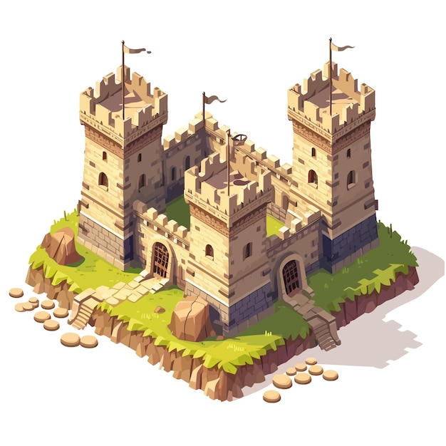 Vector isometric_medieval_castle_with_fortified_wall