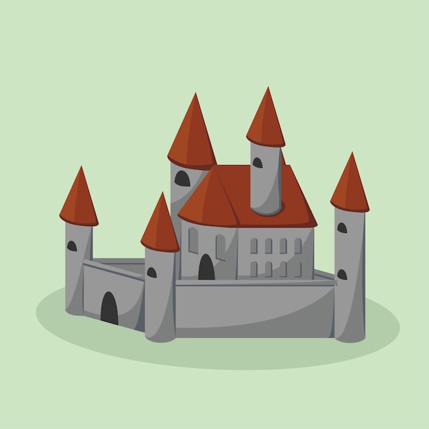 Изометрический средневековый замок с вектором серого цвета