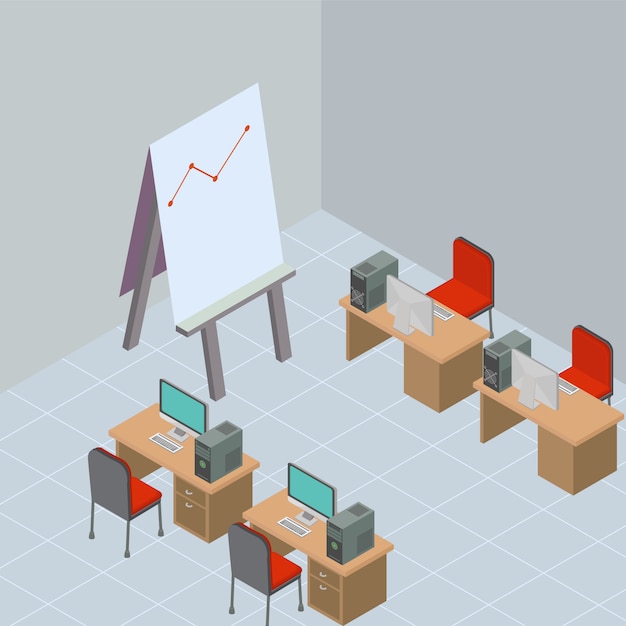 Isometric meeting room with workdesk