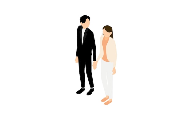 Isometric men and women walking hand in hand