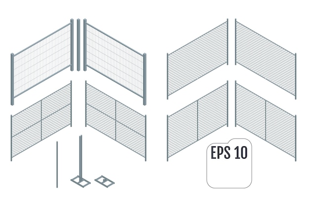 Isometric metal fence sections illustration