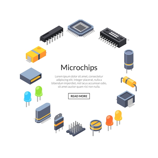 아이소 메트릭 마이크로 칩 및 전자 부품 아이콘