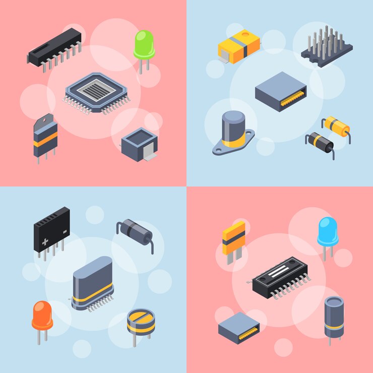 Vector  isometric microchips and electronic parts icons infographic concept 