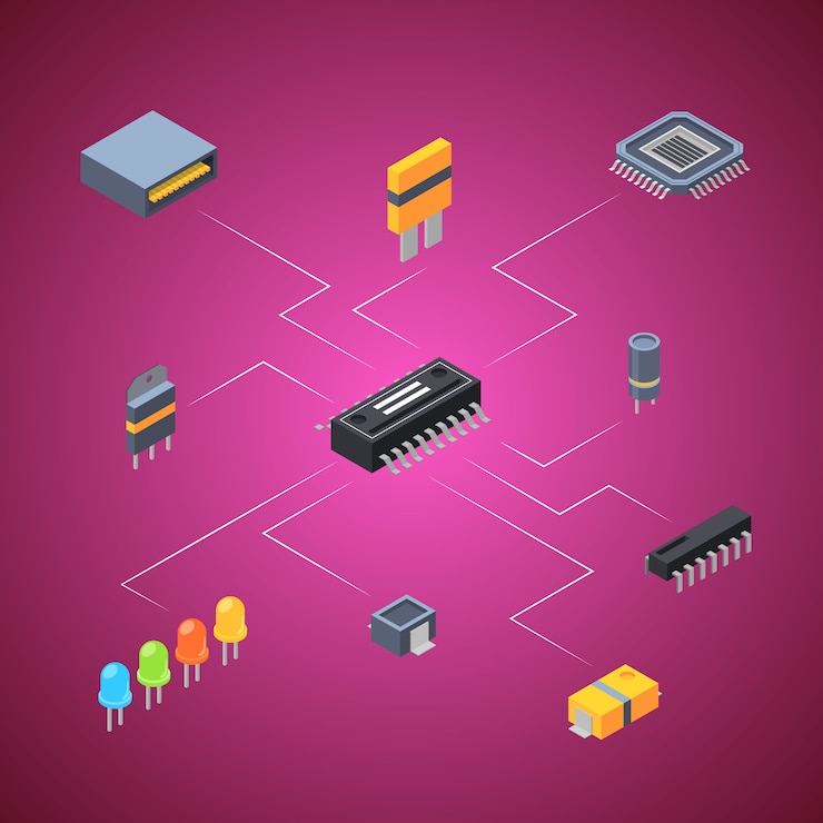 Vector  isometric microchips electronic parts icons infographic 
