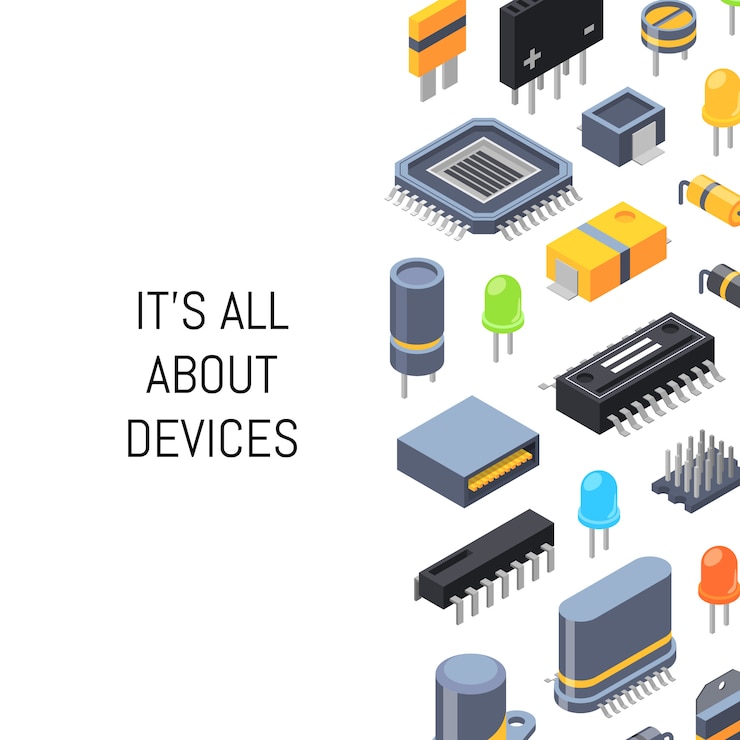 Vector  isometric microchips and electronic parts icons 