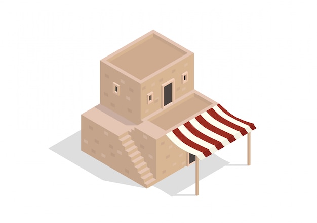 Isometric middle eastern two-storey building