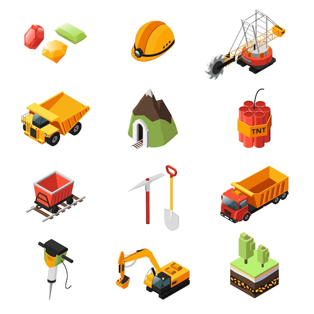 Vector isometric mining industry elements set