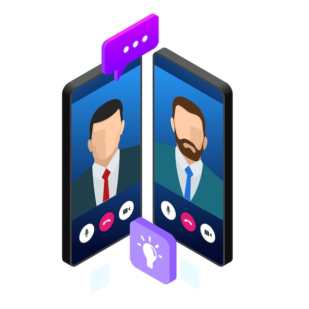 Isometric mobile messenger chat, online conversation with texting message. vector illustration.