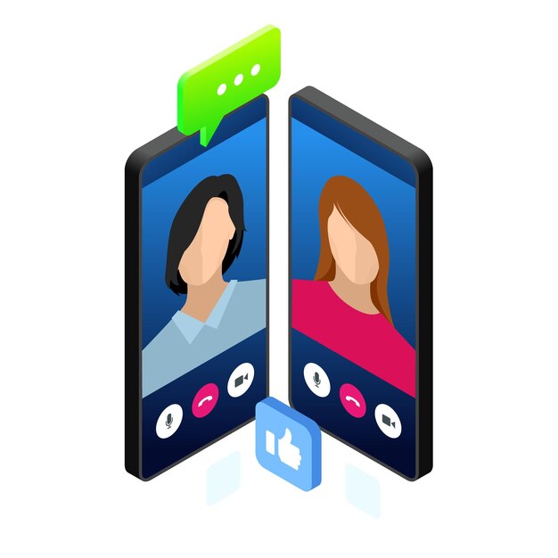 Isometric mobile messenger chat, online conversation with texting message. Vector illustration.