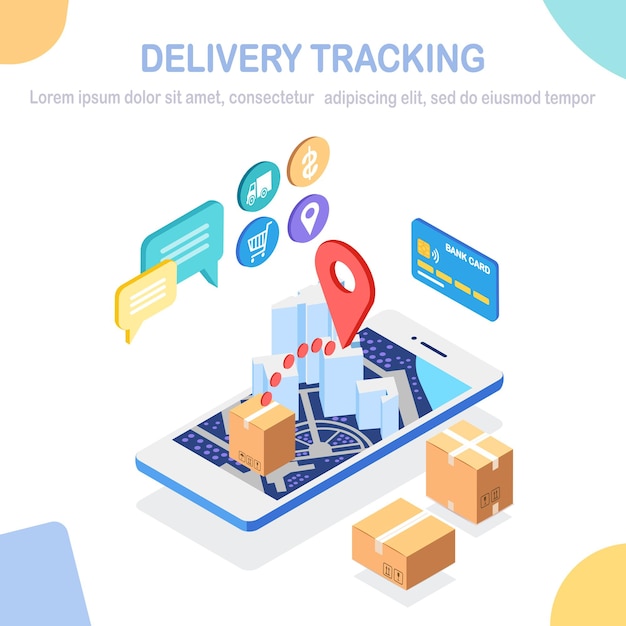 Isometric mobile phone with delivery service app