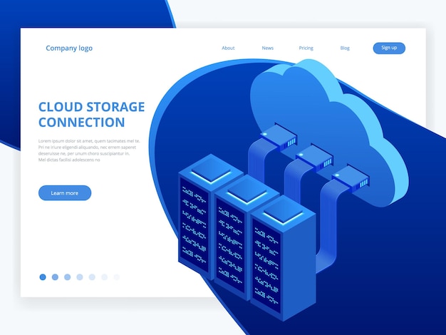 Isometric modern cloud technology and networking concept. web cloud technology business. internet data services vector illustration.