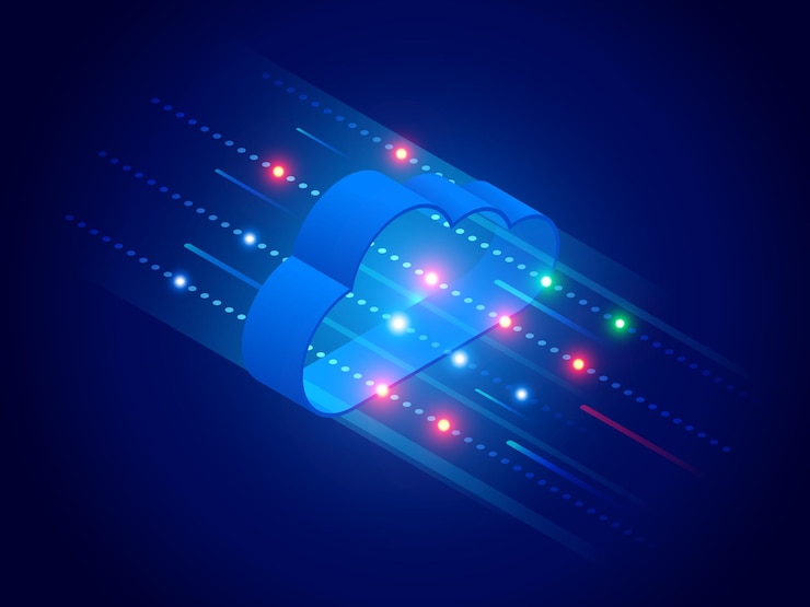 Vector isometric modern cloud technology and networking concept web cloud technology business internet data services vector illustration