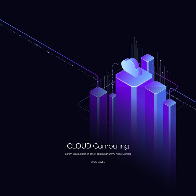 Tecnologia cloud moderna isometrica e tecnologia cloud web di concetto di rete