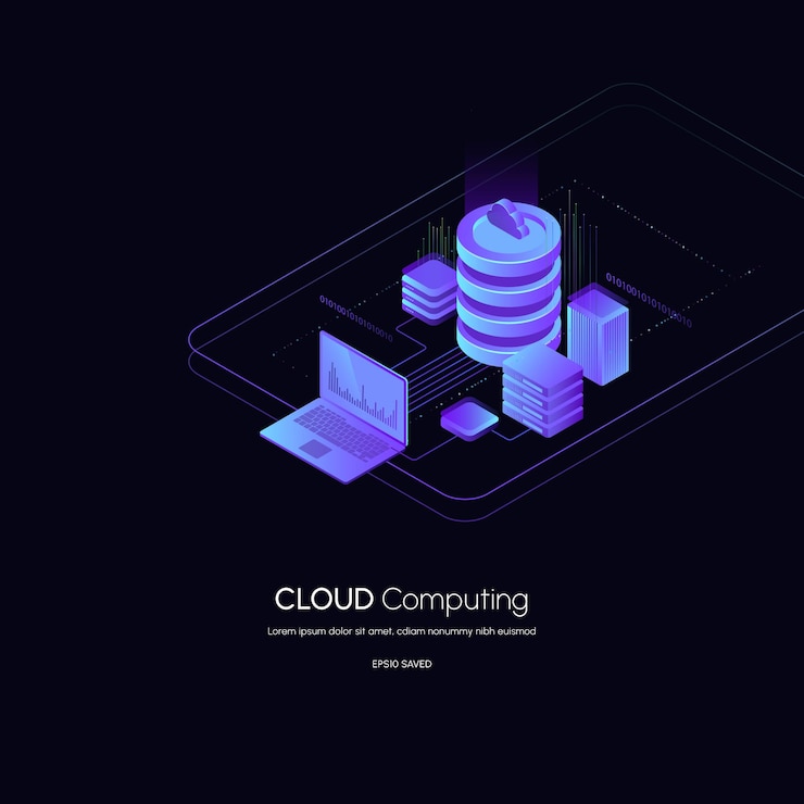 Vector isometric modern cloud technology and networking concept web cloud technology