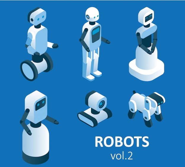 Isometric modern robotics icon set