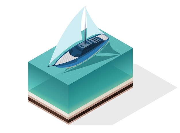 Isometric modern ship. yacht with large sails. isometric icon or infographic element